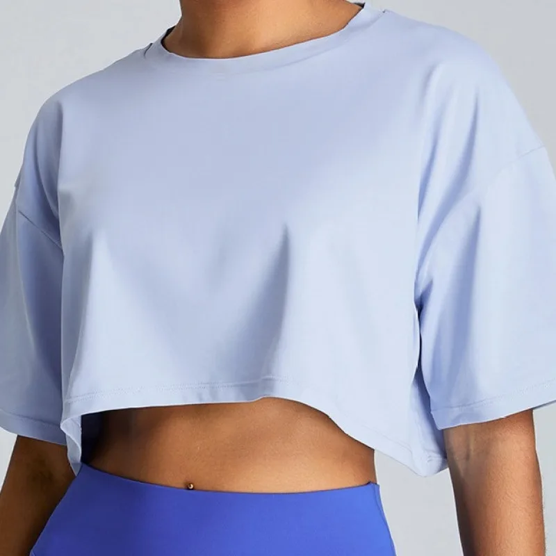 Y2K Fitness Top Short Sleeve Exposed Navel Casual Basic T Shirt for American and European Summer Sports Style
