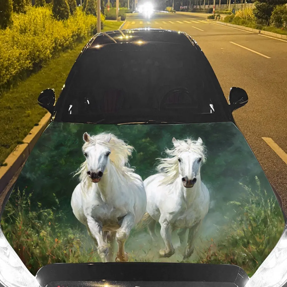 

Car Decals Two Horses With Lively And Spirited Charm In A Lush Grassland Car Hood Sticker, Waterproof Self - Adhesive Vinyl Grap