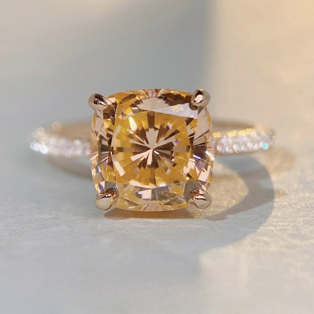 

High Carbon Diamond Ring Ladies 925 Sterling Silver Rose Gold Zircon Color Treasure Ring Tiktok Live Broadcast
