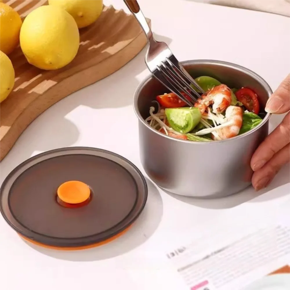 Multifunction Round Metal Snack Containers Sealed with Lid Meal Storage Bowl Stackable Stainless Steel Kitchen Fresh Box Kitchen