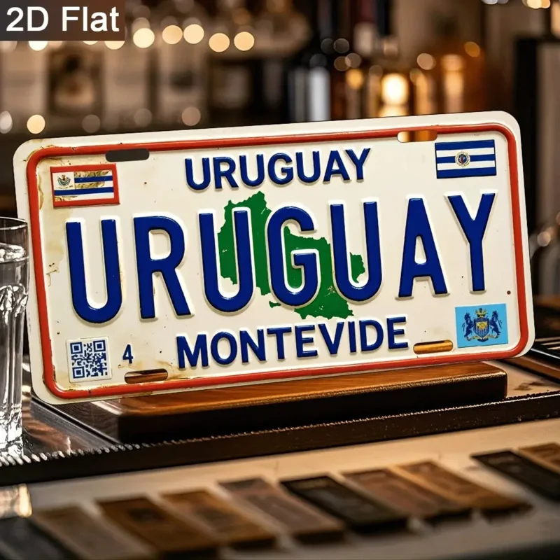 مسطح ثنائي الأبعاد، قطعة واحدة من لافتة الحائط المعدنية الرجعية لوحة ألومنيوم عتيقة مع تصميم لوحة ترخيص أوروغواي، منزل مثبت على الحائط #4