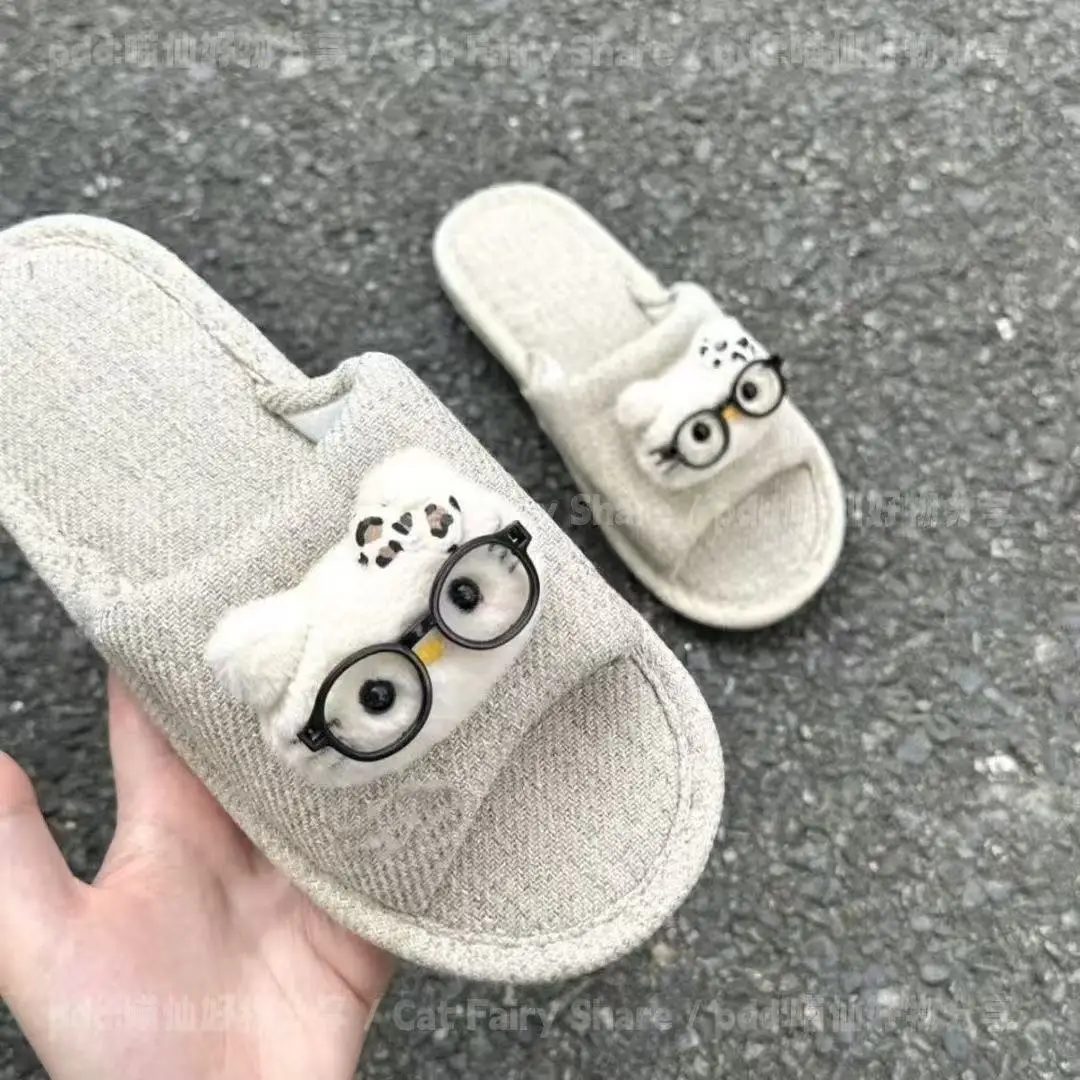 

real pictures 2025 new autumn winter Cute hello kitty Girl Style Home flax Slipper comfortable fashion Women's cotton Slippers