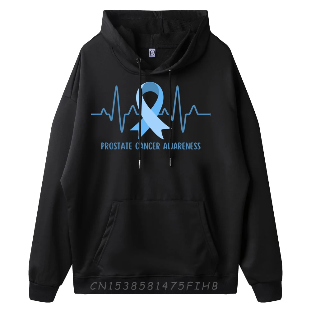 Prostate Cancer Awareness Heartbeat Funny Blue Ribbon Harajuku Winter Tee Hoodie Men England Style