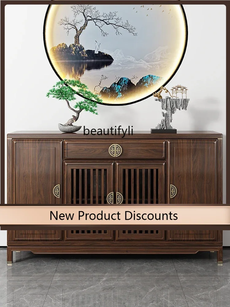 

A57 New Chinese-style side cabinet, ebony wood against the wall, narrow storage cabinet, zen solid wood entrance cabinet LT