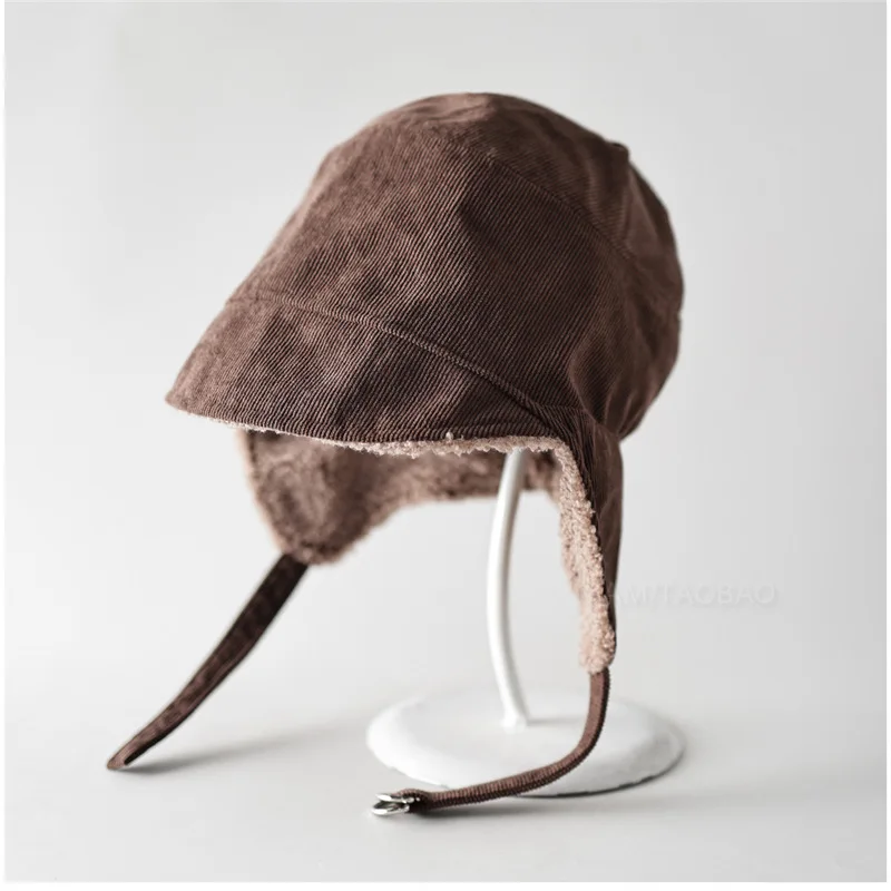 New Autumn Winter Double-sided Wear After Elastic Flight Bomber Hat Simple and Casual Unisex Warm Ear Corduroy Pilot Hat