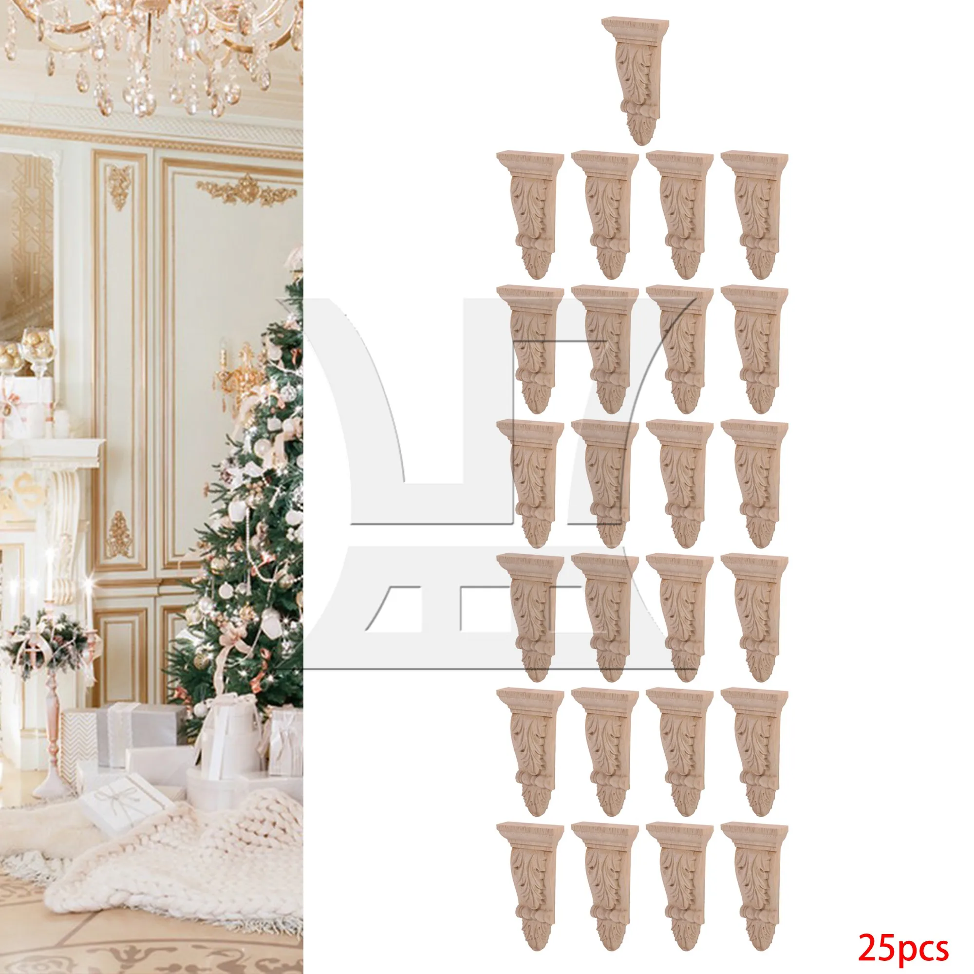 

BQLZR 1 Set Of 25 Pieces Wood Carved Corner Onlay Appliques, Solid Material 8x2.5x16 Cm
