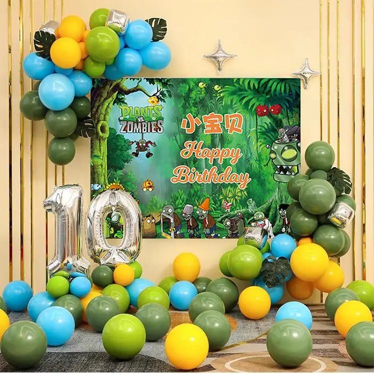 

Плакат для детского дня рождения «Растения против Зомби», фон для проекции, украшение для стены, воздушные шары, мультяшные шары для помещений