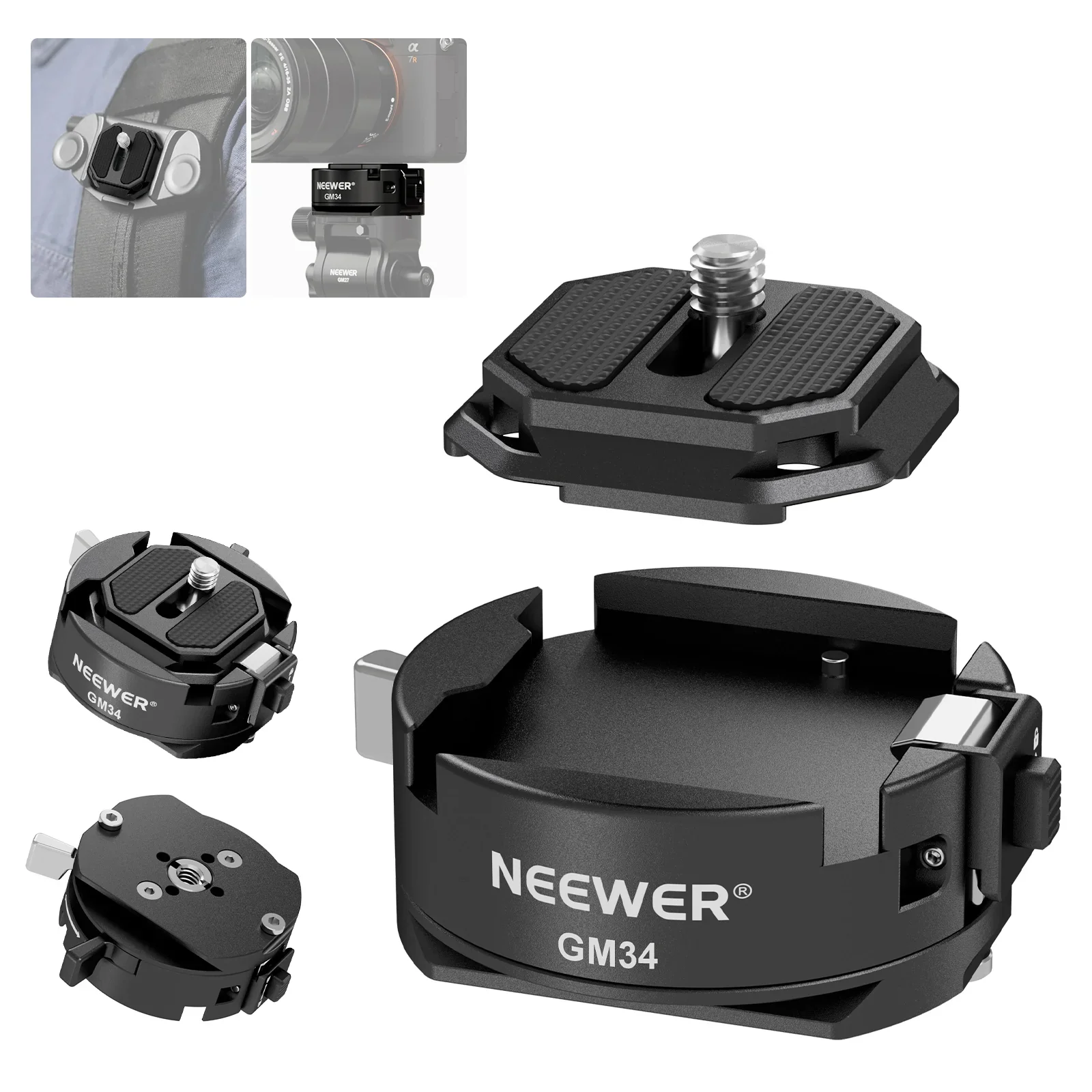NEEWER GM34 Metal Arca-Type Quick Release Plate Kit Universal Camera Mount Adapter for Tripod Ball Head Outdoor Photography