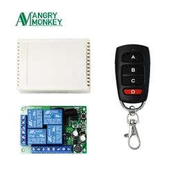 angry monkey 433Mhz Universal Wireless Remote Control Switch AC 85V ~ 250V 220V 4 Channel Relay Receiver Module and RF Control