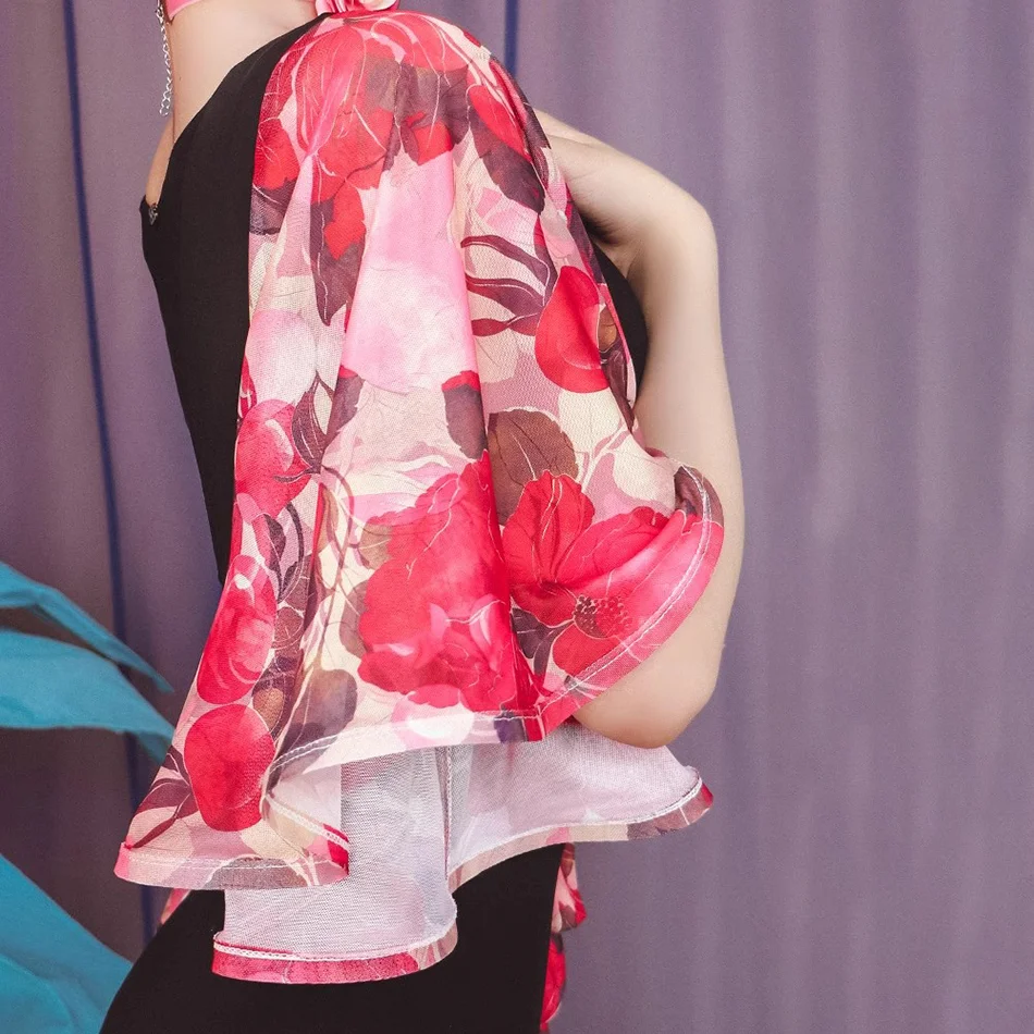 2023 moderne Floral Lotus Hülse Patchwork Weiblichen Latin Dance Kleid Frauen Ballroom Dance Samba Rumba Bühne Leistung Dancewear