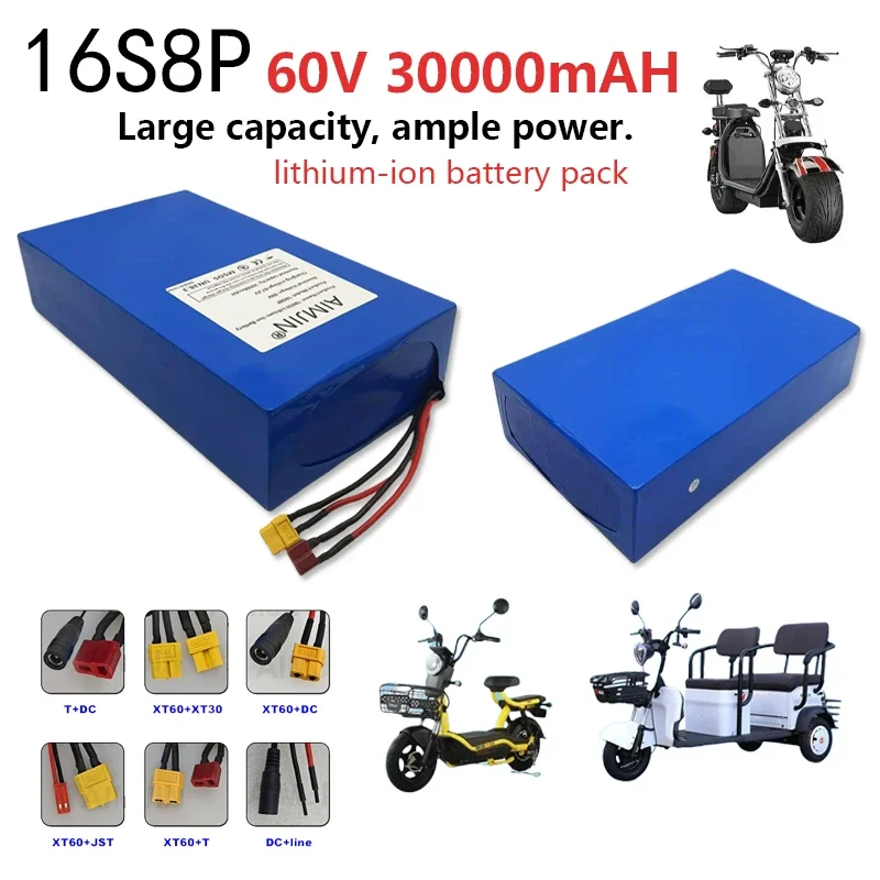 Fast transportation of new full capacity 18650 lithium battery 60V30ah lithium battery pack 16s8P suitable for 250-2000W