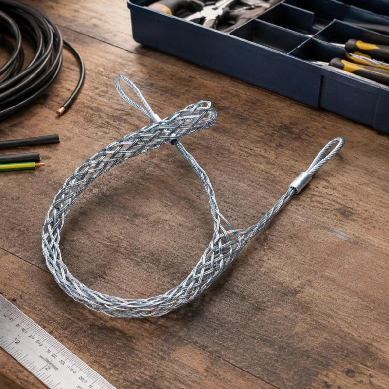 Interlaced-Wire Cable Pulling Grip with Eyes at Both Ends, Steel Sleeve for Electrical Installation and Cabling M4YD