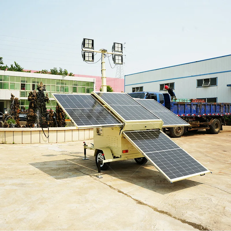Mobile Trailer Light Tower Solar Powered 4-10m Telescopic Lifting LED Flood Light Tower for Construction Mining Emergency Custom