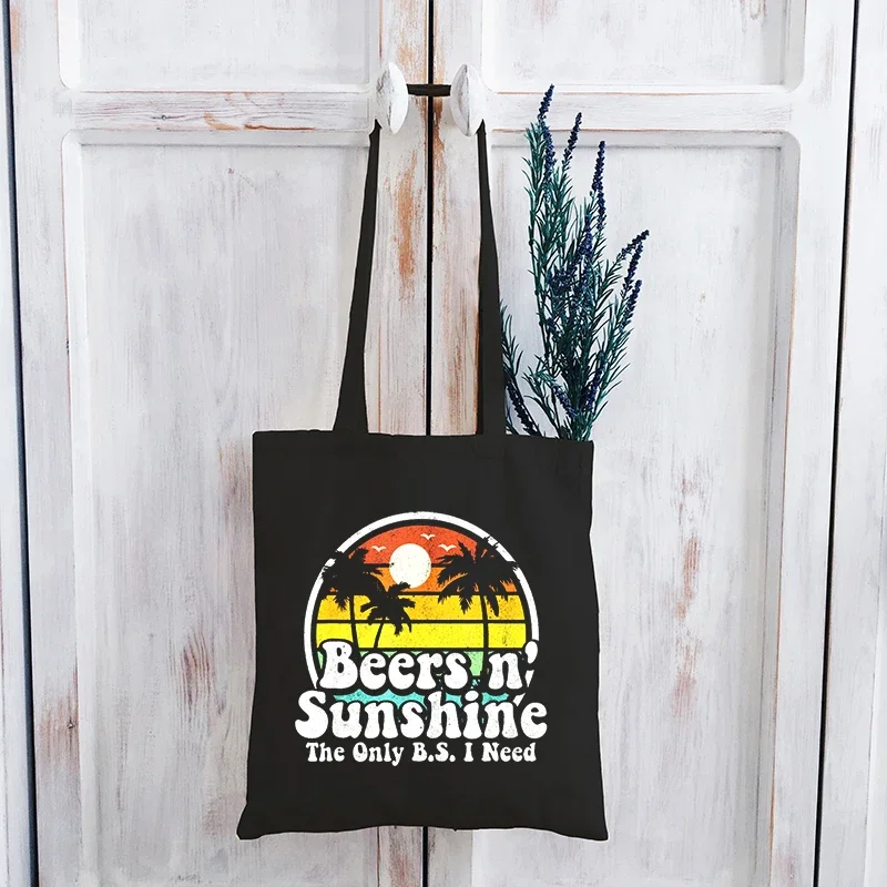 

Beer Sunshine Canvas Bag Cartoon Vintage Vacation Shopping Bags Vacation Beach Eco Friendly Products Custom Bags with Logo