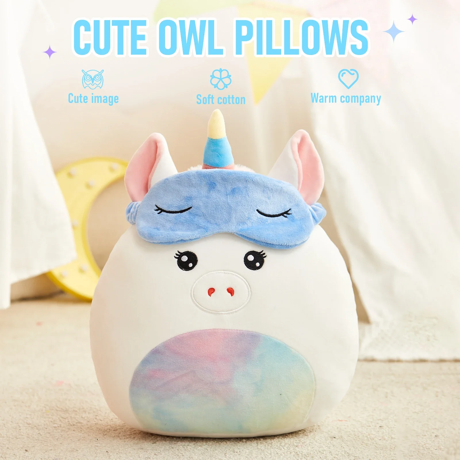 30cm Unicorn Throw Pillows Owl Doll Wear Eye Mask Plush Toy Super Soft Cotton Cute Stuffed Animals Toys Sleep Pillow for Girls