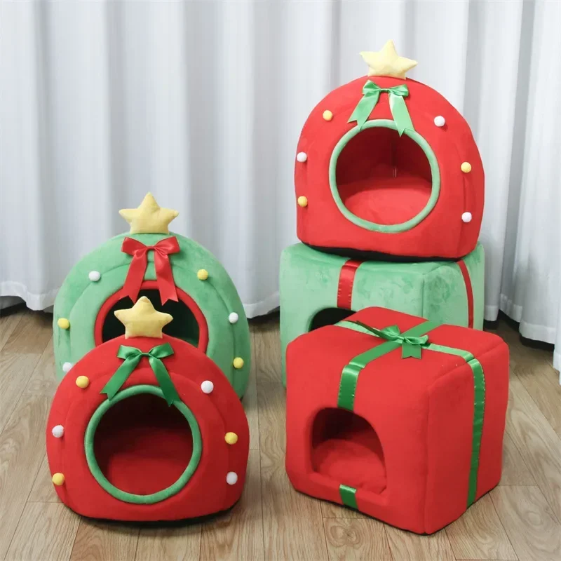 New Christmas cat nest kennel autumn and winter warm pet litter gift box cat house pet supplies teddy pet dog bed