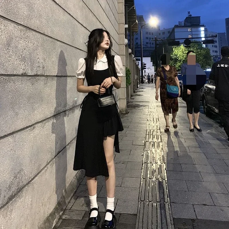 Sukienka bez rękawów damska elegancka Ins Streetwear słodka młode panie koreański styl Sundress Cool Girls College Summer Leisure Gothic