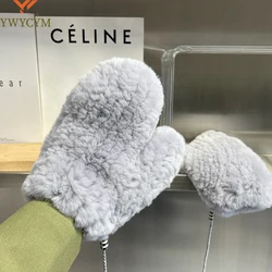 Hot Sale Winter Girl Natural Real Rex Rabbit Fur Gloves Good Elastic Knitted Rabbit Fur Mittens Lady Real Rex Rabbit Fur Gloves