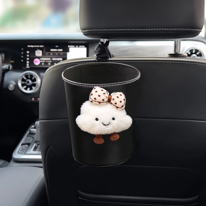 PU Leather Car Trash Bin Can Cute Cartoon Cloud Auto Back Seat Headrest Mini Organizer Rubbish Bag Garbage Air Vent Storage Box view 2
