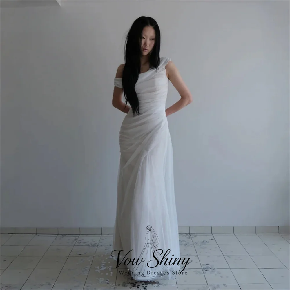 Vow Shiny Simple Tulle One Shoulder Korea Wedding Dress Photo Shoot Mermaid Bridal Gown Customized Outdoor Intimate Wedding