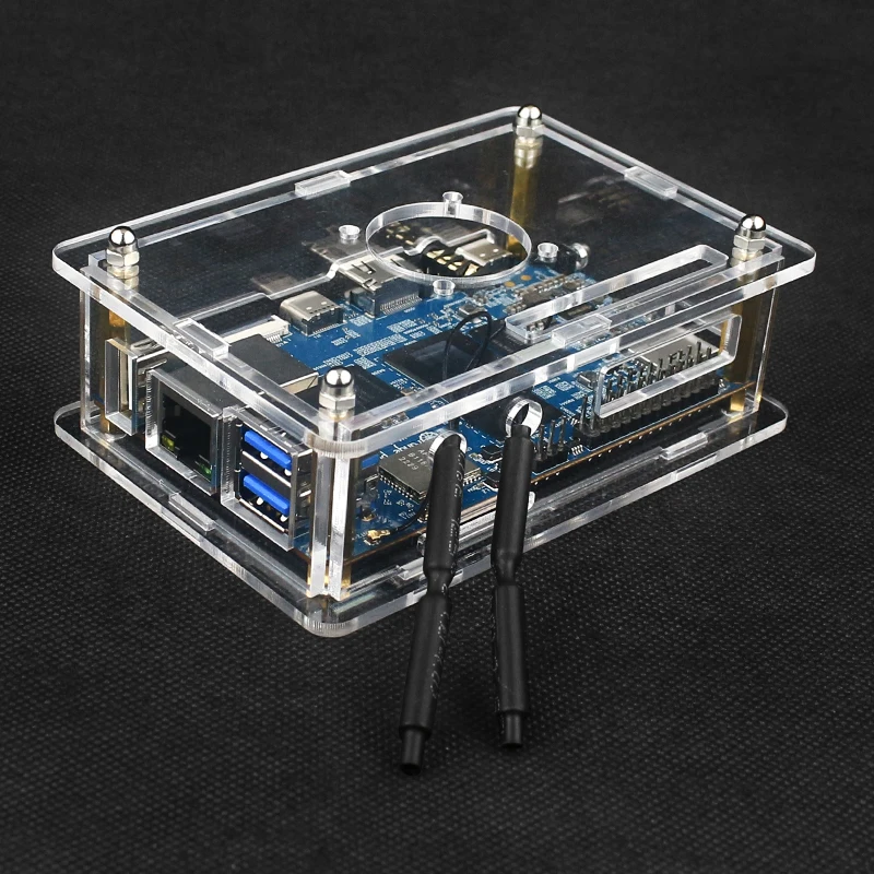 Caso acrílico para laranja pi 5/5b, concha transparente, antena de suporte, ventilador, dissipador de calor, fonte de alimentação