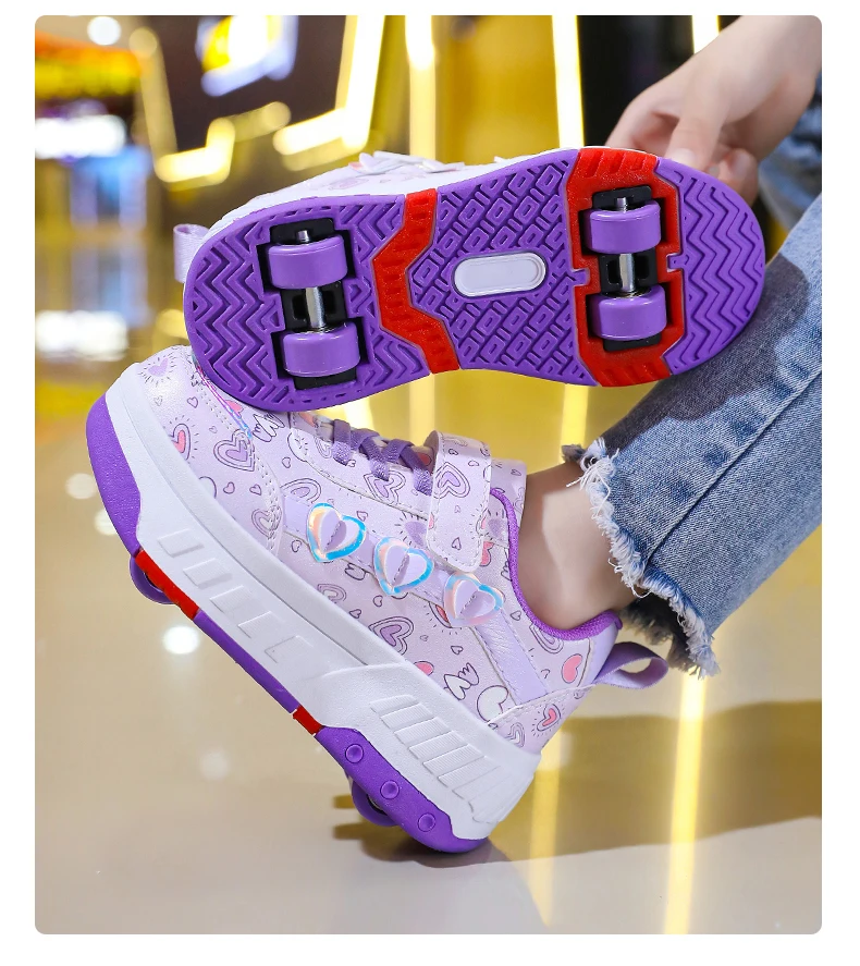 Kinder-Skateboard-Schuhe Geh- und Rollschuh-Kombination Komfortabel Verschleißfest Outdoor-Rollschuh-Sneakers für Mädchen und Jungen 4 Räder – Detail 9