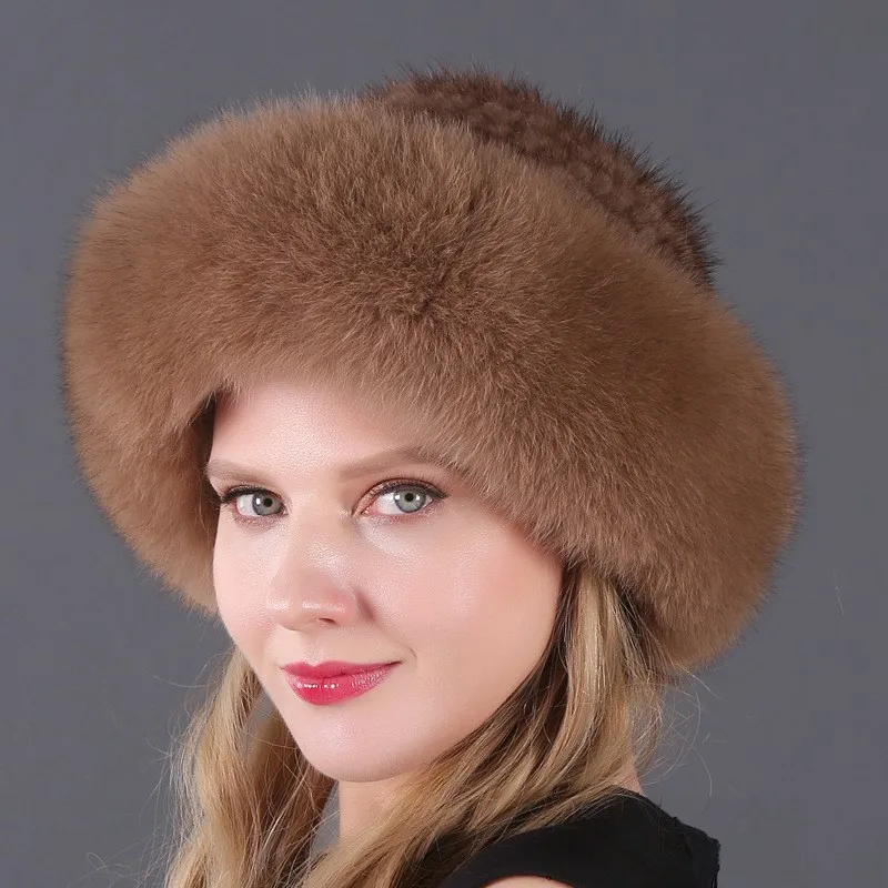 

New woven fur hat for women warm and fashionable woolen
