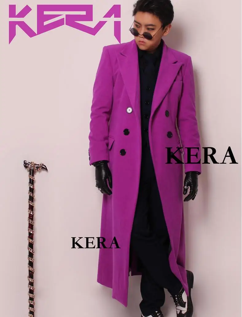 

Autumn New Men's Fashion DJ Purple Cashmere Long Windbreaker Suit Male Performance Singer Costumes Clothing Men Trench Coats