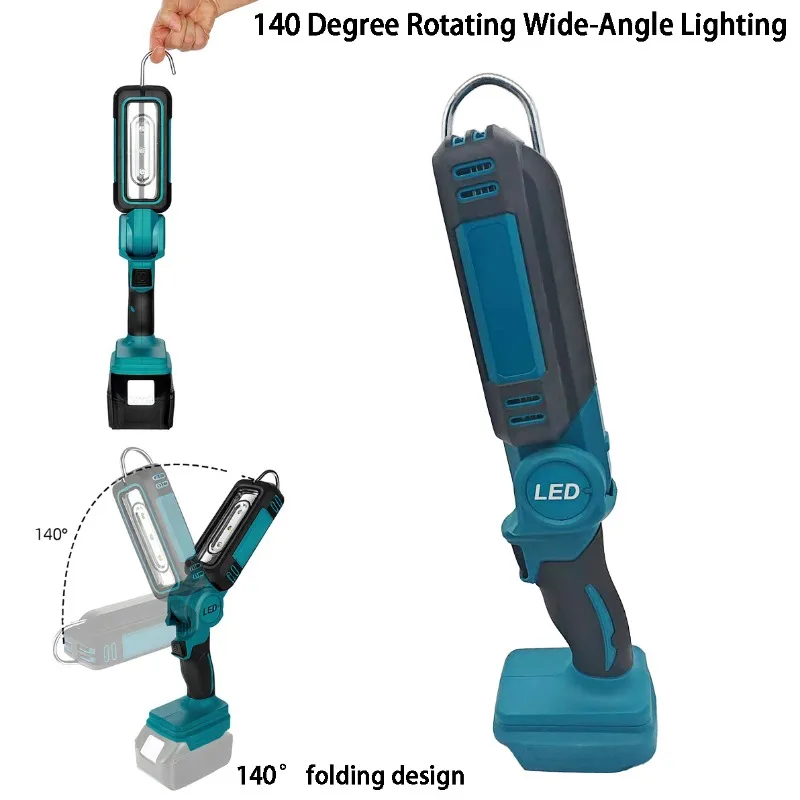 

Wireless LED Work Light Portable Handheld Floodlight for Makita/DW/Milwaukee 18/20V Lithium Batteries 140 Degree Folding Design