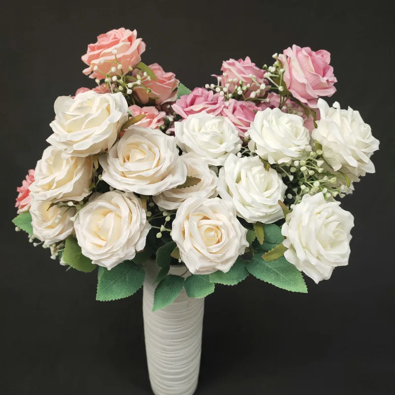 

1pcs/9 Heads Artificial Flower Silk Rose Home Wedding Wall Decor Christmas Wreath Candy Box Cake Bridal Bouquet Hydrangea Decor