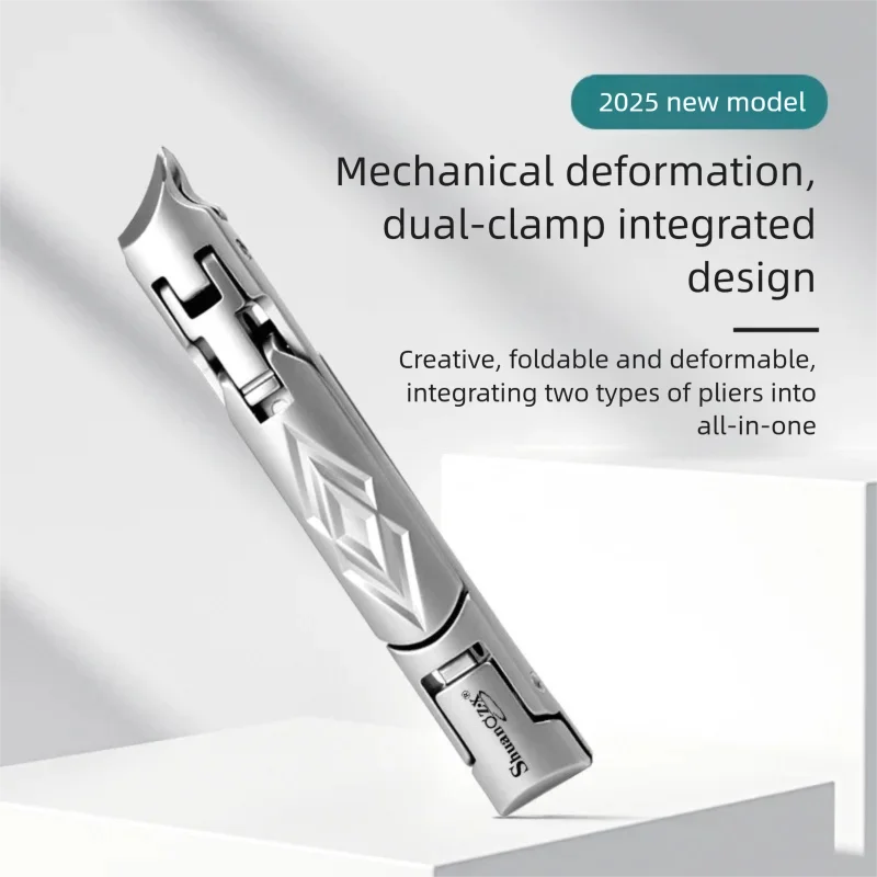 กรรไกรตัดเล็บพับได้แบบพกพา 1 ชิ้น หัวคู่ ช่องเปิดกว้าง กรรไกรตัดเล็บสแตนเลสแบบใหม่ ใช้ได้สองแบบ อุปกรณ์ทำเล็บ