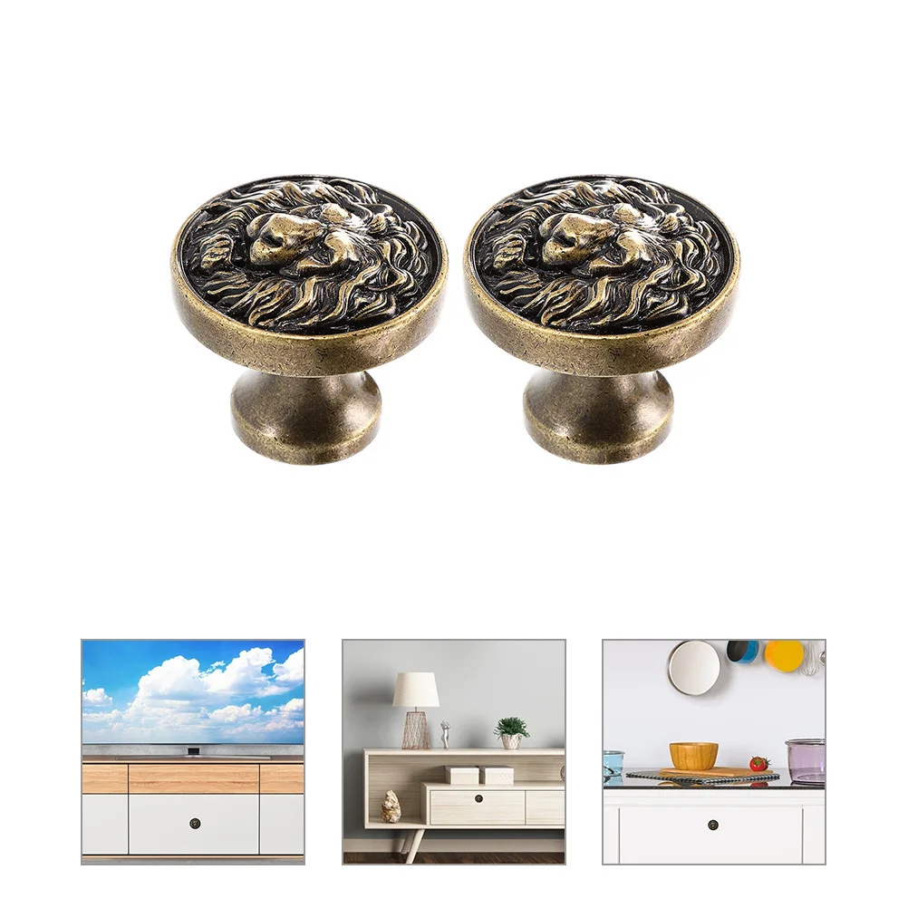 

2pcs Lion Head Shape Zinc Alloy Drawer Pulls For Cabinet Wardrobe Furniture, Metal Knobs For Drawers Dresser Pulls