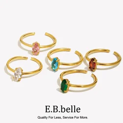 E.B.belle Marquis Eye Shape 3A Zircon Setted Stainless Steel Rings For Woman Delicate Blue Pink Clear Crystal Ring Jewellery