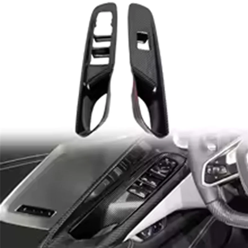 

2Pcs For Corvette C8 2020-2022 LHD Car Front Door Window Lift Switch Cover Trim Inner Armrest Panel Sticker