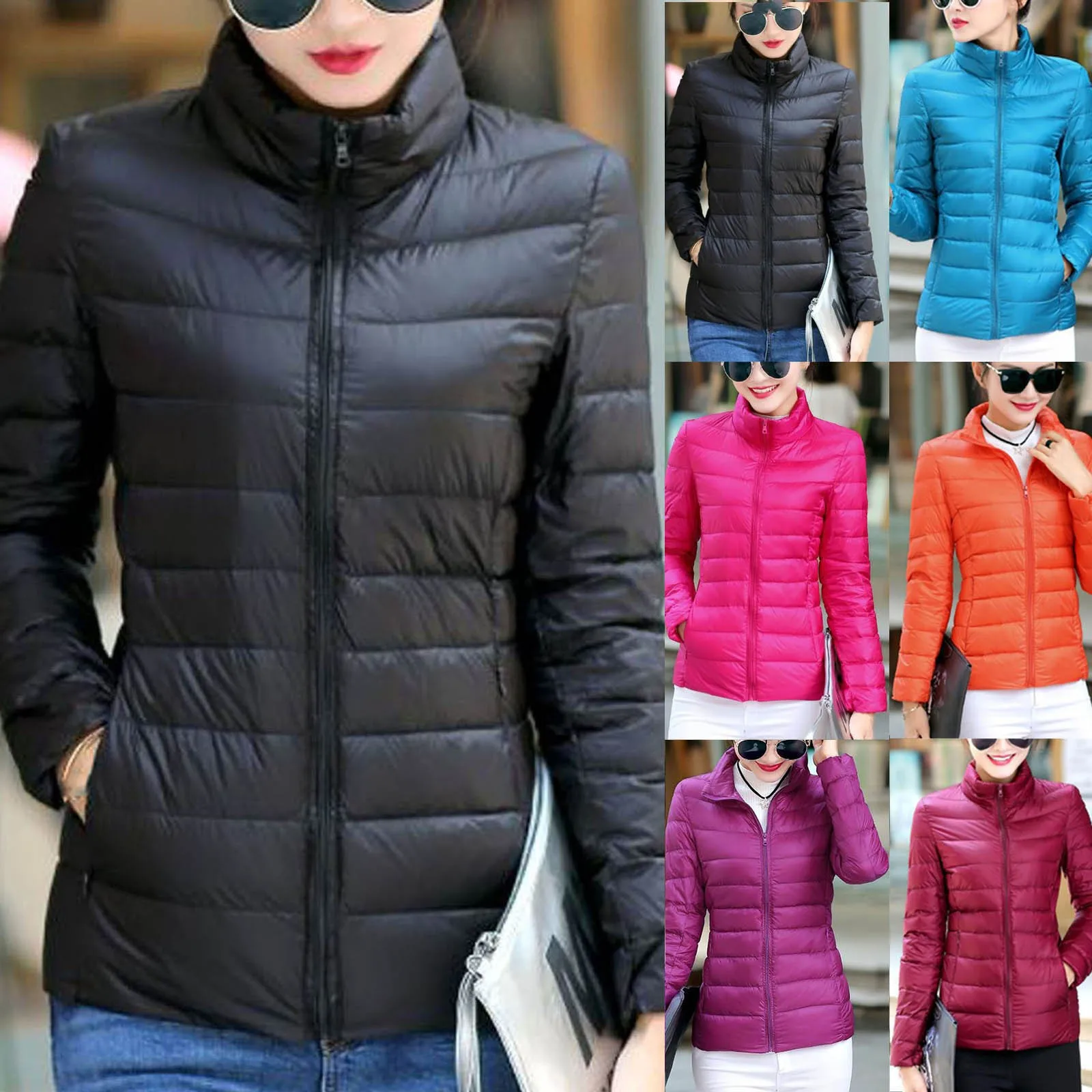 Women Short Puffer Jacket 2024 New Fashion Stand Collar Lightweight Water-Resistant Packable Female Down Parka Casual Coat