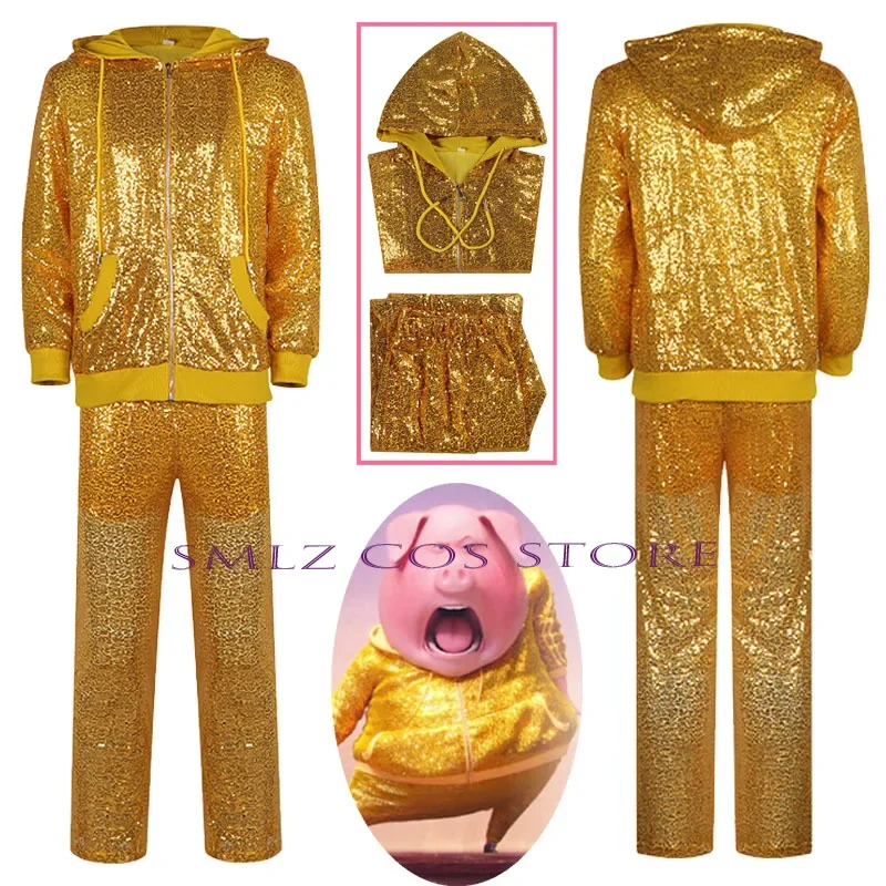 Conjunto de Sudadera Brillante de la Temporada 2 de Sing Cosplay Gunter Gold Pig para Hombre y Mujer, Disfraz de Uniforme Disco, Trajes de Fiesta de Halloween, Abrigo Elegante