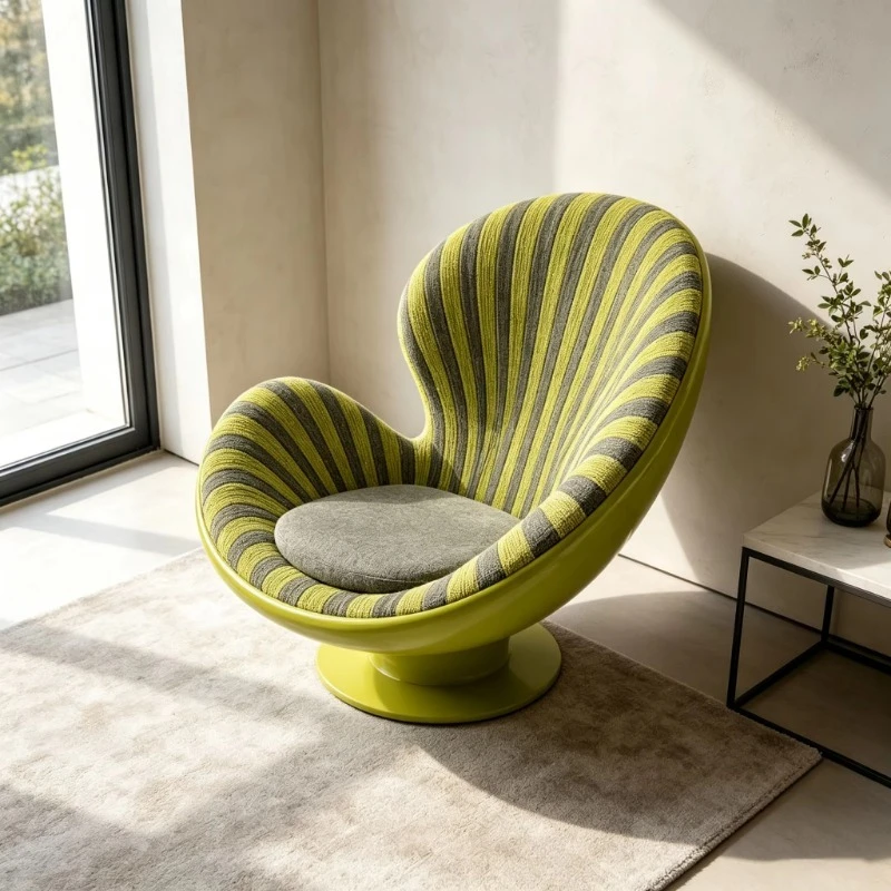 Striped textile indoor single chair fixed base shell seat