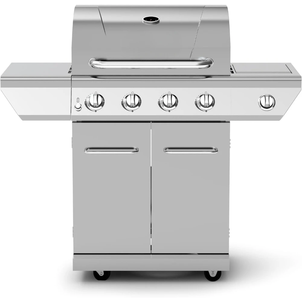 

4-Burner Propane Gas Grill in Stainless Steel with Side Burner, 60000BTUs, 626 Sq. in. Cooking Space, for Outdoor Patios, BBQ