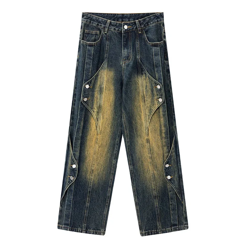 

Винтажные свободные джинсы в стиле хип-хоп, уличная одежда, прямые джинсовые брюки для мужчин, лоскутное шитье