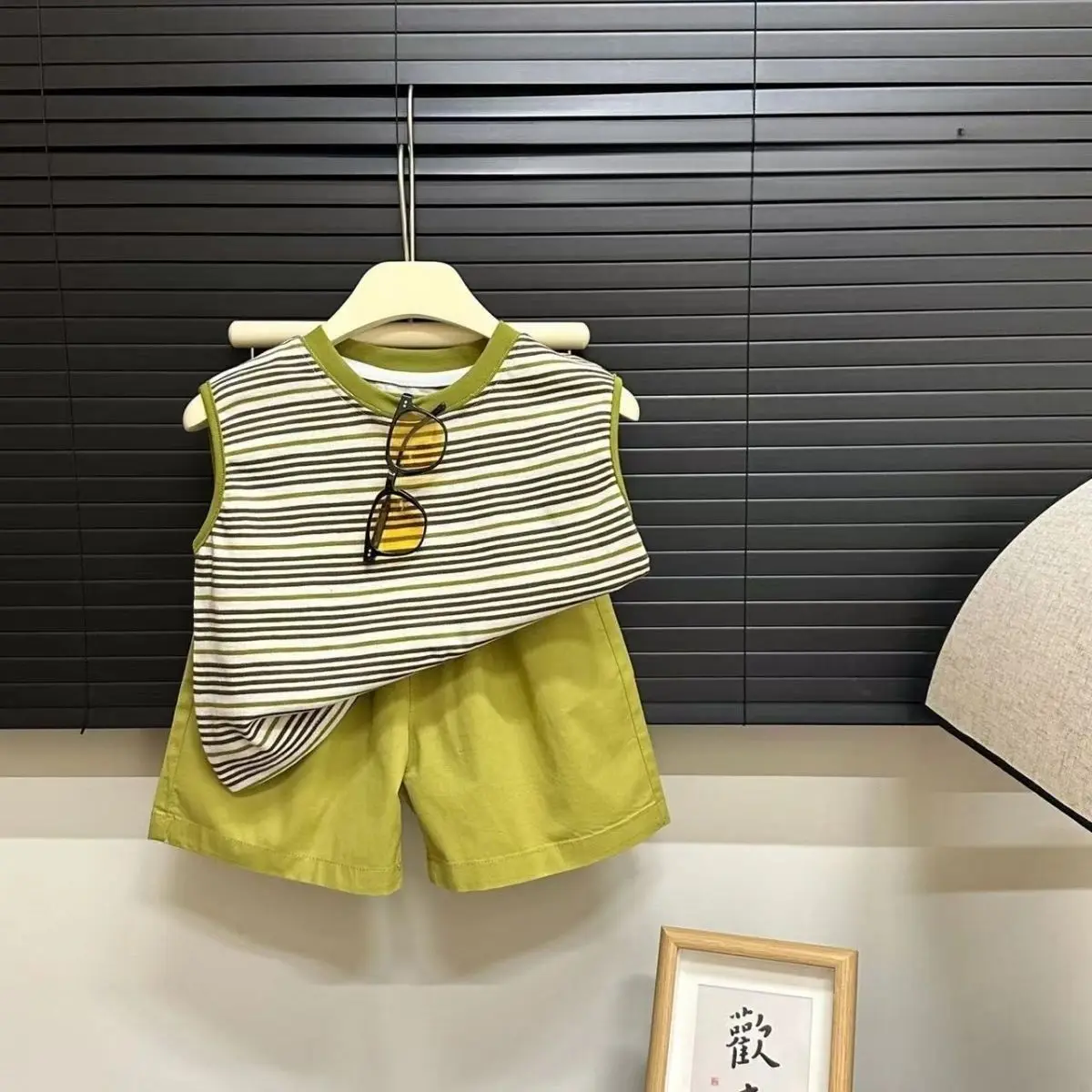 

3-8Years Boys' summer striped vest suit new baby sleeveless loose simple versatile two-piece set 80-130cm