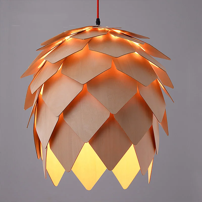 Modern Nordic Pinecone Led Pendant Lamps Wooden Modern DIY IQ Elements Puzzle Bedroom Art Wood Lamparas Light Fixtures