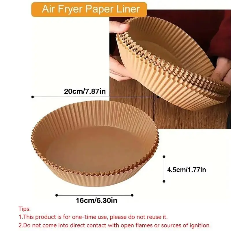 Air Fryer Disposable Paper Liners - 100PCS Non-Stick Oil-Proof Parchment Paper for Baking, Roasting, and Food Wrapping