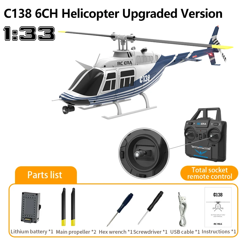 1:33 C138 RC Helikopter Upgrade Samolot 6-osiowy Gyro Wysokość Trzymaj 2.4G Zdalnie sterowany helikopter Samolot Zabawki dla dorosłego dziecka