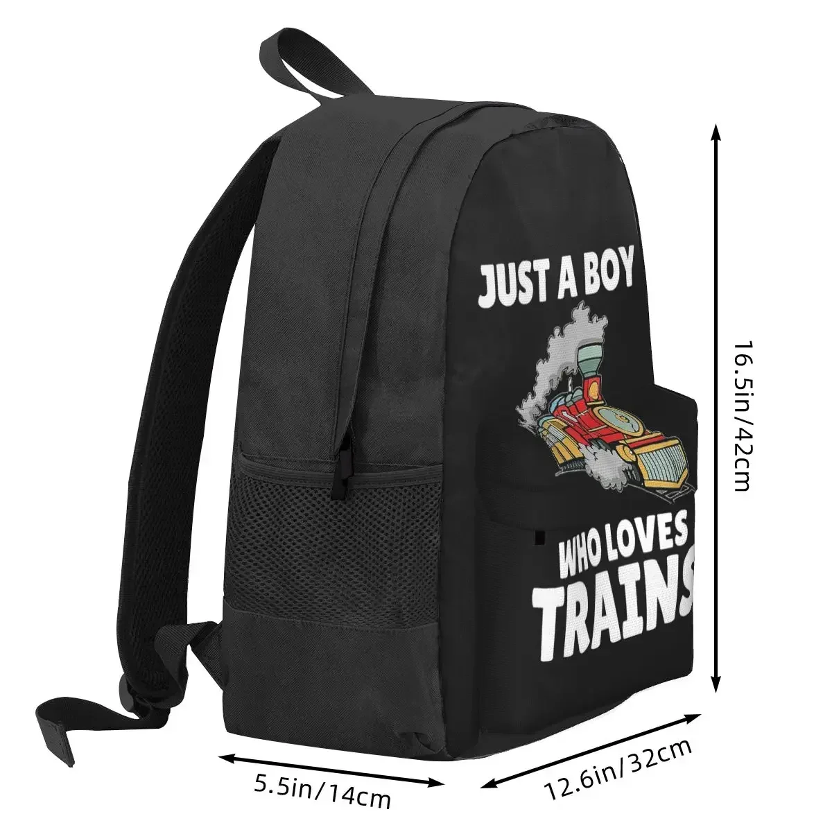 Just A Boy Who Loves Trains Backpacks Boys Girls Bookbag Children School Bags Cartoon Kids Rucksack Travel Rucksack Shoulder Bag