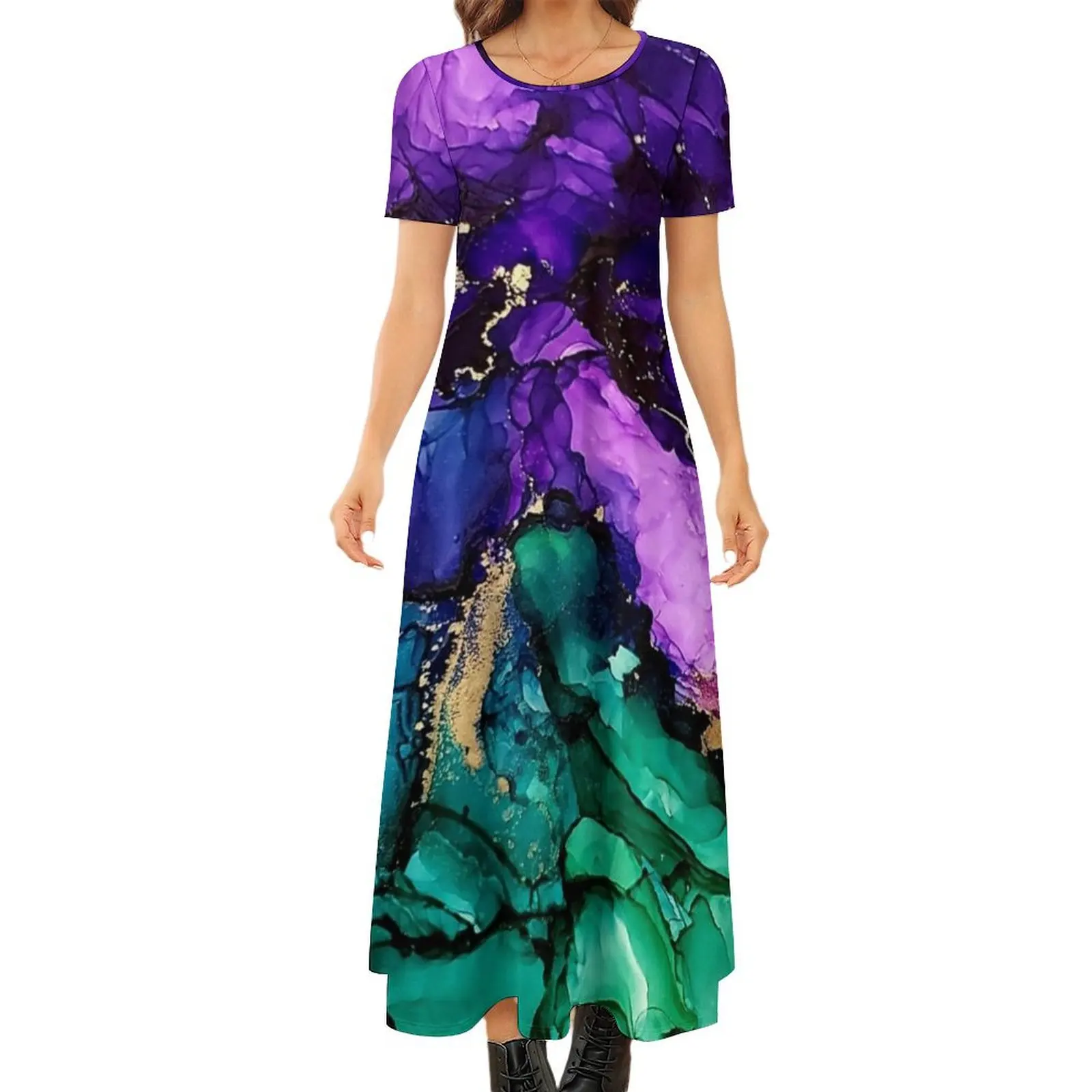 

Mardi Gras Alcohol Ink Art Round Neck Short Sleeve Dress dresses for woman 2024 beach dress