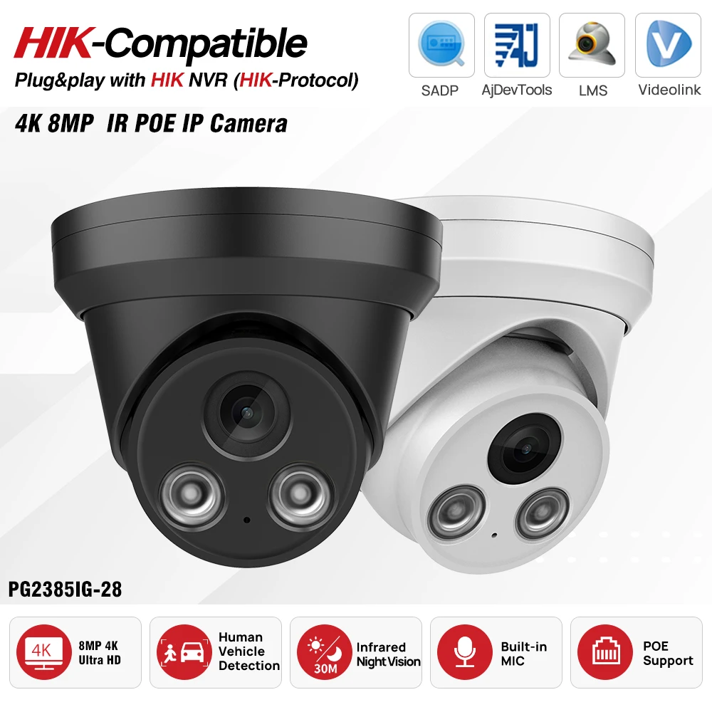 

Hikvision Compatible 4K 8MP IR Outdoor IP PoE Turret WDR CCTV Security Camera True plug & play with Hikvision NVR