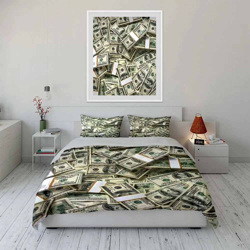 Stacks of US Dollar Bills Print Soft Comfortable Duvet Cover Bedding Set Included 1*Duvet Cover  2*Pillowcases Luxury Gift