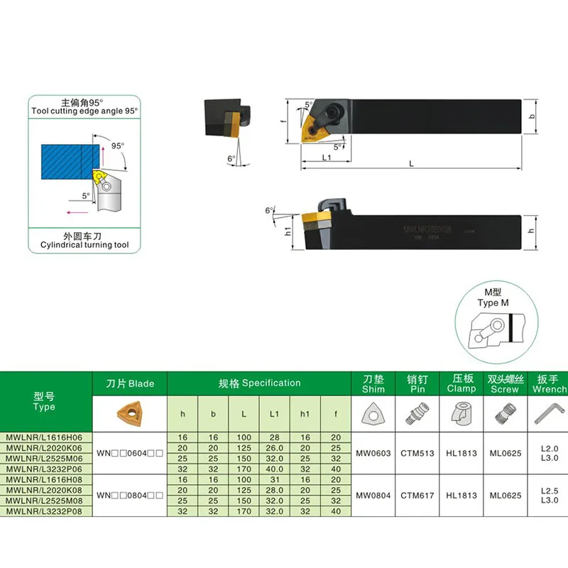 외부 터닝 CNC 절삭 공구, MWLNR1616H06, MWLNR2020K06, MWLNR2020K08, MWLNR2525M08, MWLNR3232P08, MWLNR, MWLNL, 1 개