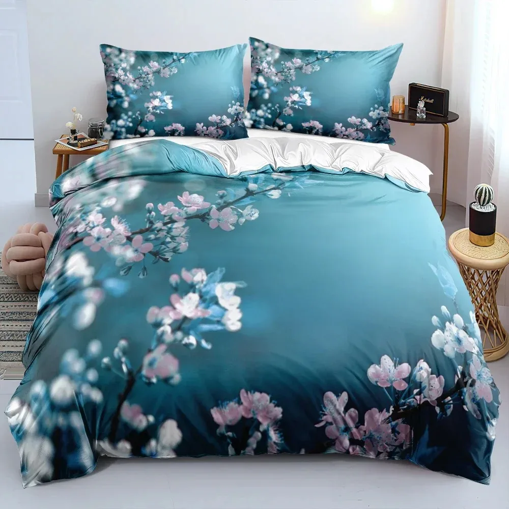 Classic Duvet Cover Sets Flower Blue Gold King,Queen,Full,Twin Double Quilt Covers Pillowcases Bed Linens Bedding Set 260x220cm