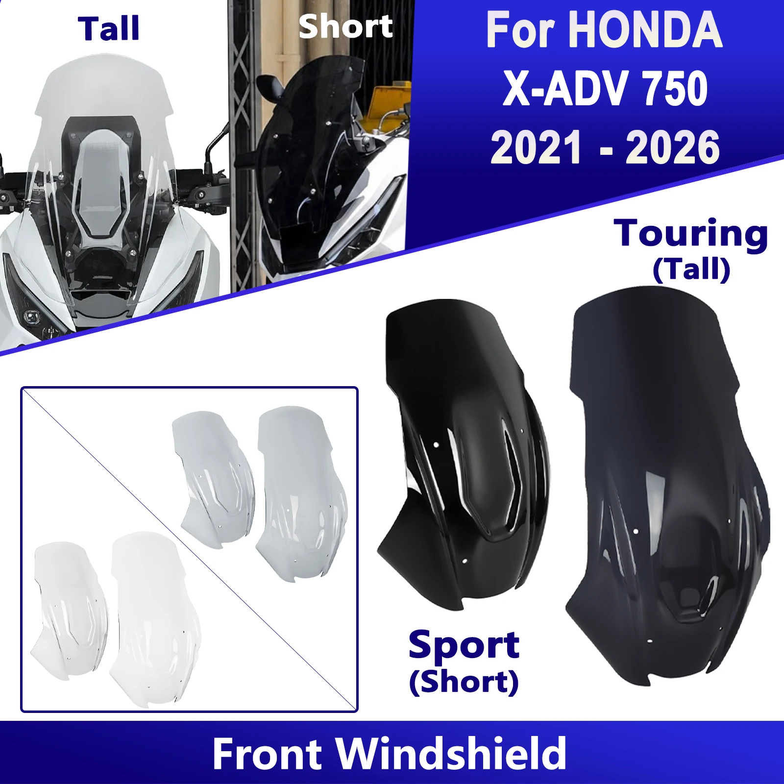 Motorcycle Touring Windshield Sport Windscreen For Honda X-ADV 750 XADV750 2021-2026 High Visor Low Deflector Fairing Protector